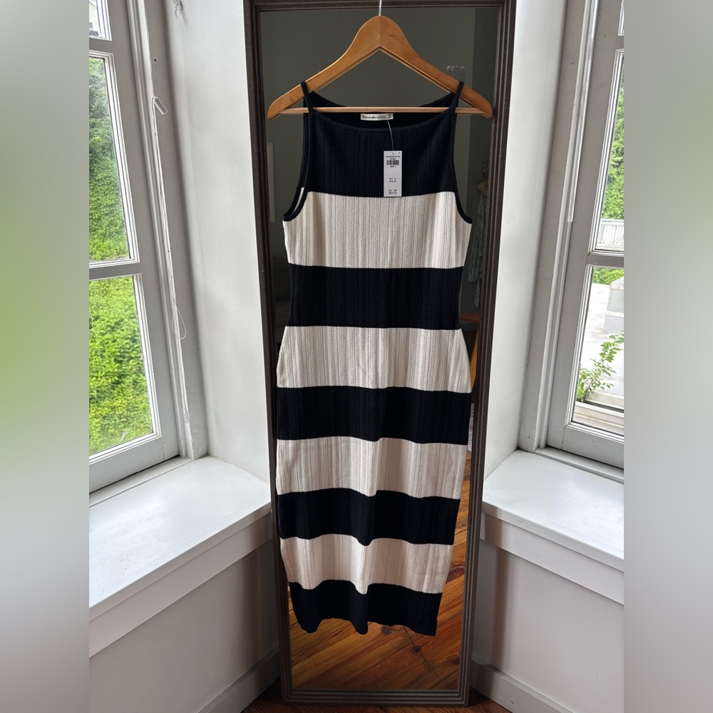 NWT Abercrombie black and white midi dress large petite